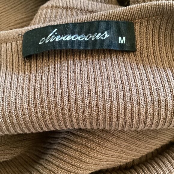 Olivaceous Sexy‎ Cut-Out Ribbed Knit Bodycon Dress Medium Mini Brown - Picture 2 of 8